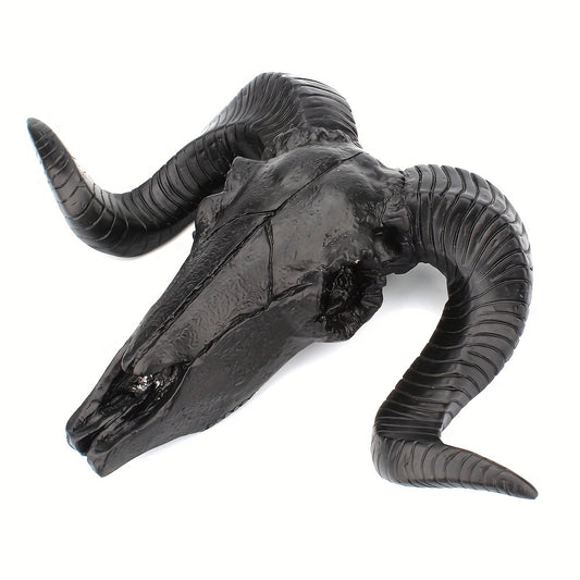 1pc Black Vintage Horn Skull Wall Hanging - Gothic Style Resin Craft for Home, Living Room, Bar, Coffee Shop, Halloween Party, Day of the Dead Decoration