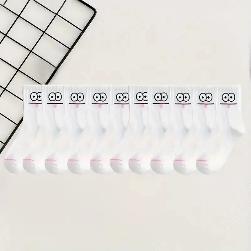 5/10 Pairs Women's Cute Expression Printed Ankle Socks Comfort Interesting Spring Autumn Medium Tube Sock Girls' Short Socks