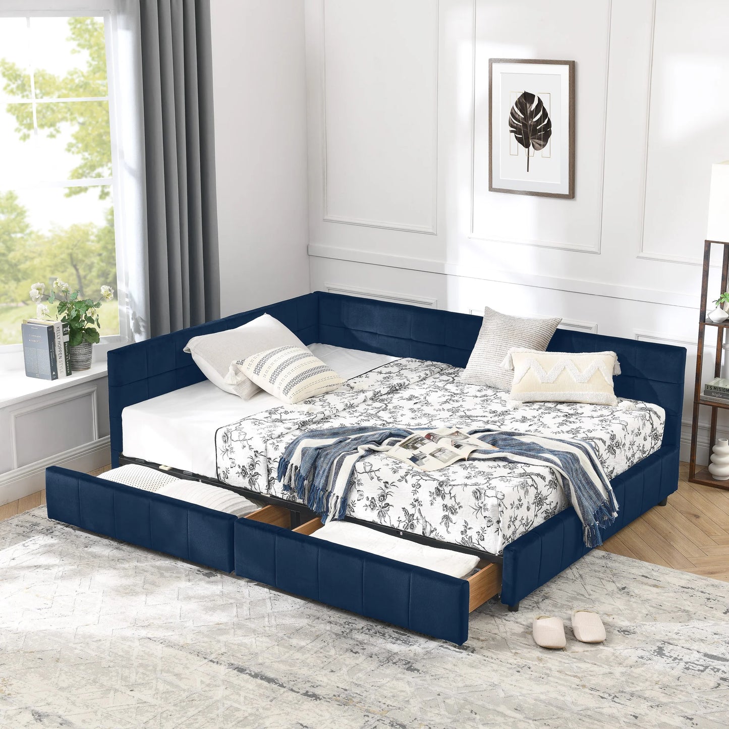 Full Size Convertible Storage Upholstered Tufted Bed Frame Sofa Set with Comfortable Backrest Armrests for Bedroom Living Room