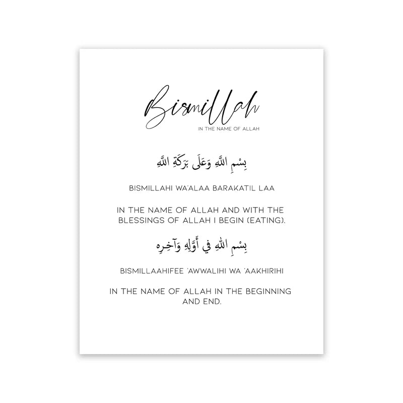 Islamic Kitchen Wall Art Prints Bismillah Inshallah Arabic Canvas Painting Eating Dua Sign Quotes Posters Dining Room Decor
