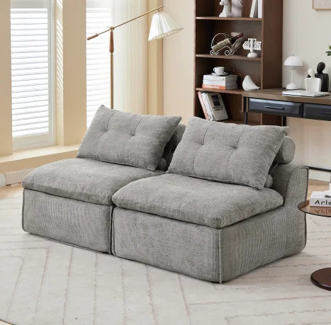 Modular Convertible Sofa Set No Armrests DIY Adjustable Soft Chenille Fabric Modern Design Apartment-Friendly Neck Pillow-Back