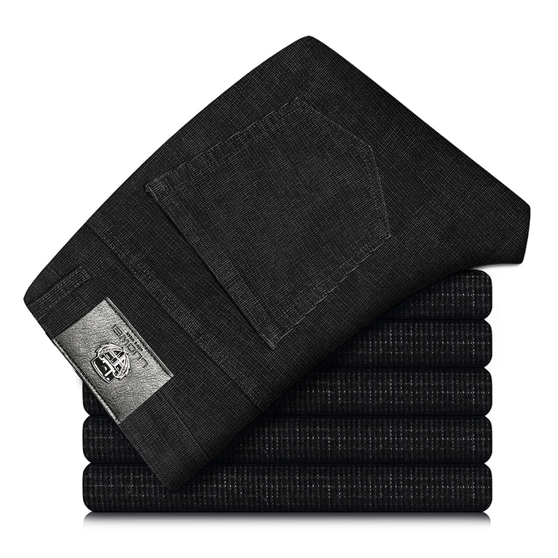 Spring Autumn New Men Pants Corduroy Fabric Comfortable Soft Casual Business Office Male Trousers Khaki Apricot Black Blue