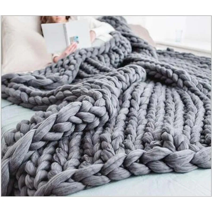 WOSTAR Chunky merino wool blanket thick large yarn roving knitted blanket winter warm plaid throw blankets sofa bed blanket