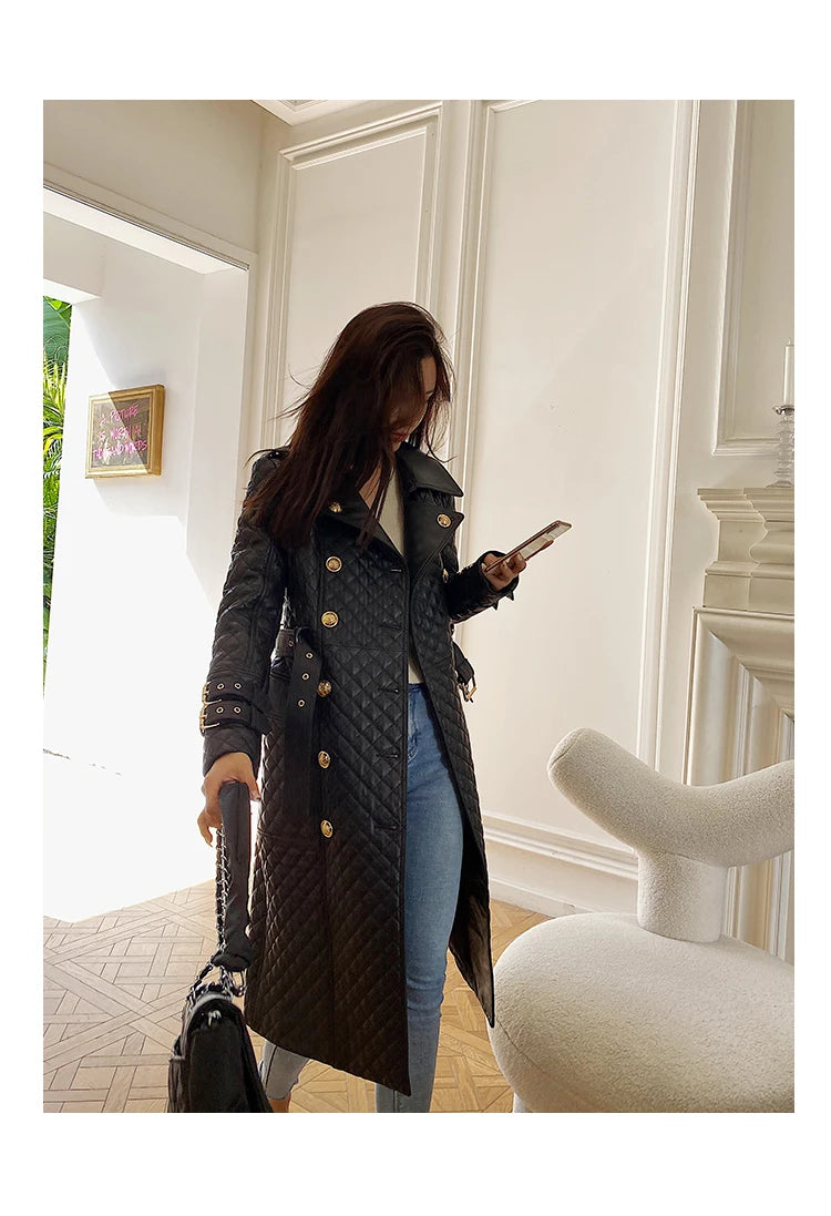 Tajiyane Women's Trench Coats Autumn Spring 100% Genuine Leather Jackets Fashion Sheepskin Coat with Belt Casaco Feminino Gmm830