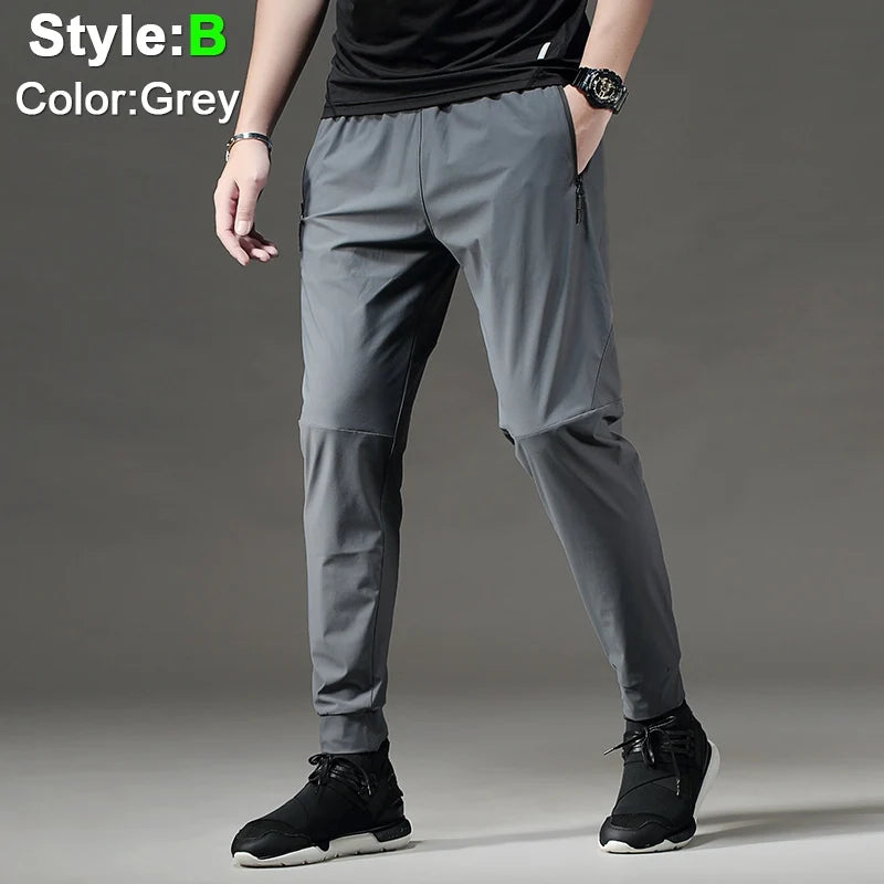 Running Pants Men Sport Jogging Fitness Yoga Training Basketball Football Long Leggings Ice Silk Elastic Quick Drying Trousers