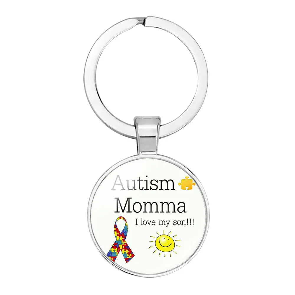AUTISM Awareness Children Keychain For Boy Girls Glass Pendant Keyring Mom Key chain Accessories Gift