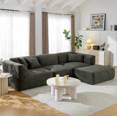 Luxury Living Room L-Shaped Modern Convertible Sofa Set 4-Seater Pure Sponge Seat Cushions Detachable Footstool for Hotel Bed