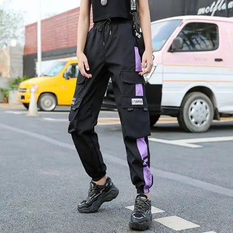 Women's Joggers Casual Sports Girls Fashion Hip-hop Streetwear Pants Fashion Cargo Pants Female Dance Sweatpants Trousers Black