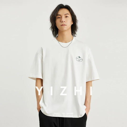 100% Cotton Men's Printed T-shirt 2025 Summer New Fashion American Loose Short-sleeved Round Neck Half-sleeved Top Men Tshirt