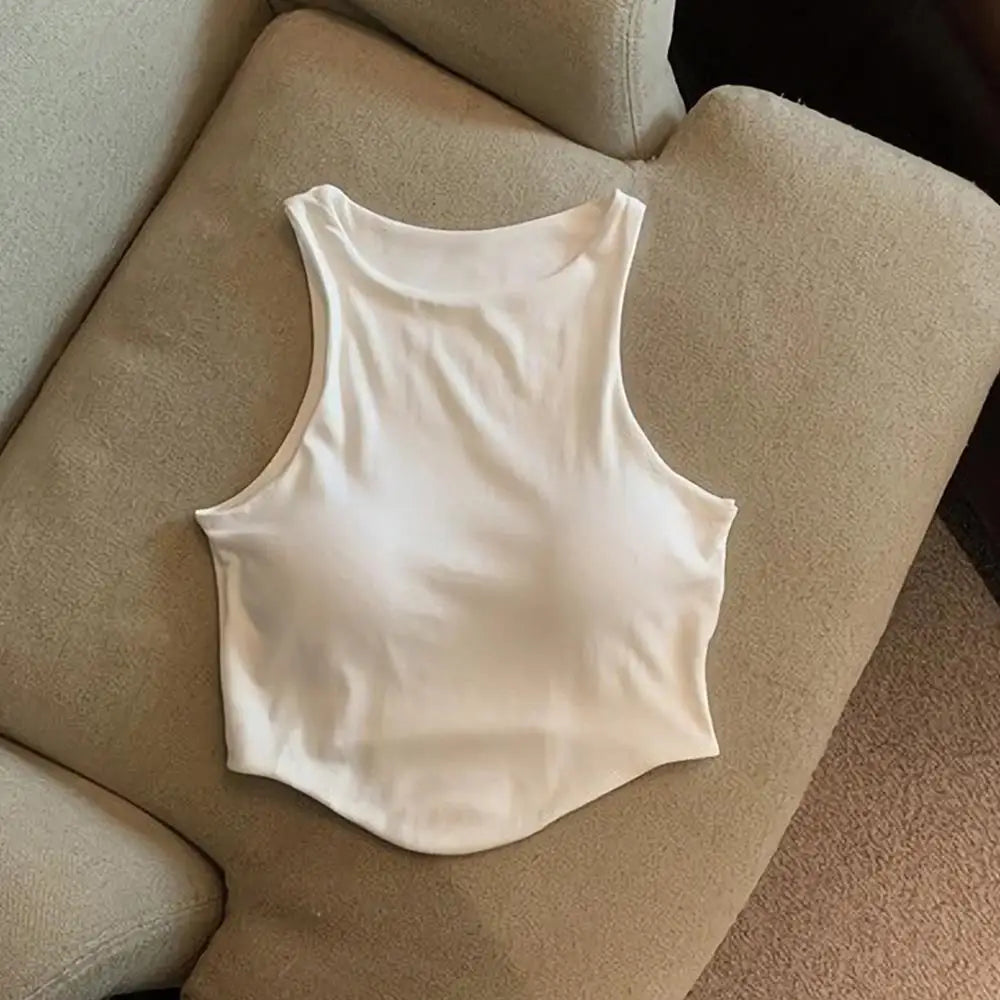 Summer Women Tank Tops Solid Color Camisole with padded Bra sexy Off Shoulder O Neck Elastic Tank Top Casual Sport Vest