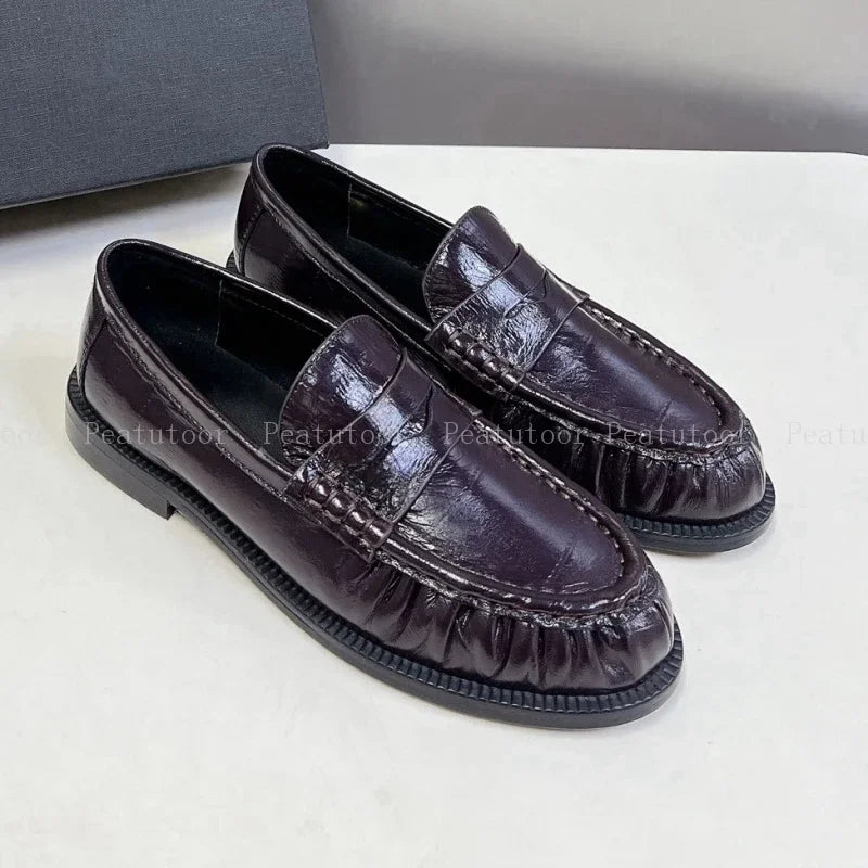Women Loafers Round Toe Top Quality Genuine Leather Flats Shallow Comfort Daily Commute Walking Shoes Office Casual Shoes Hot