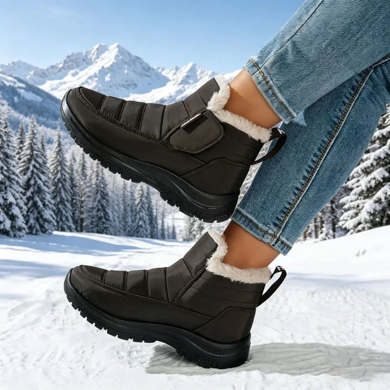 Women Fleece Lined Snow Boots Waterproof Non Slip Thick Sole Zipper Winter Ankle Booties