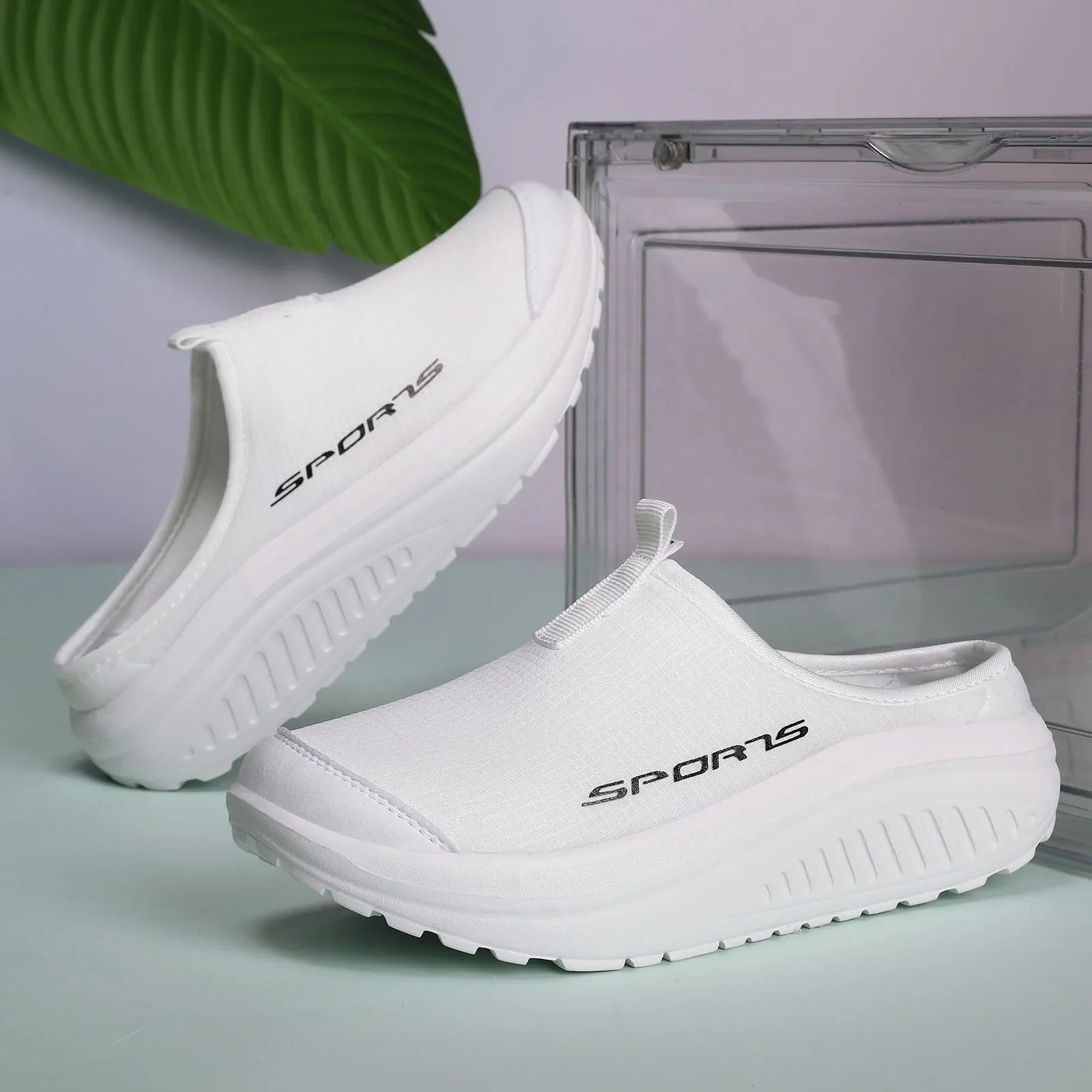 Ladies' Half Dragged Thick Soled Shoes Are Casual Lightweight and Breathable Increasing The Height for Lazy People To Step On