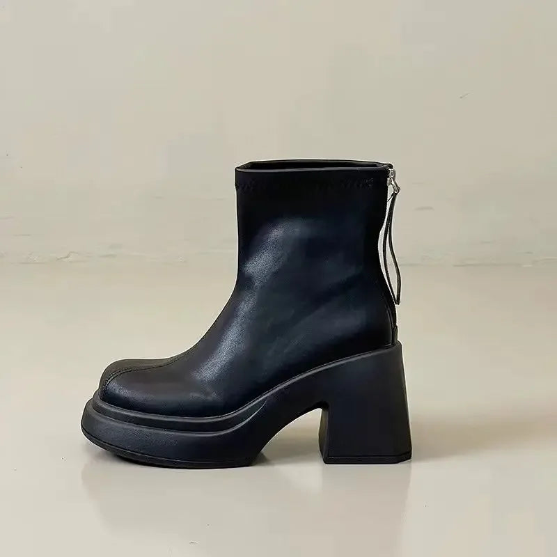 Booties Work Very High Heels Leather Female Short Shoes Combat Heeled Women's Ankle Boots Punk Style Boot Y2k Spring 2025 Autumn