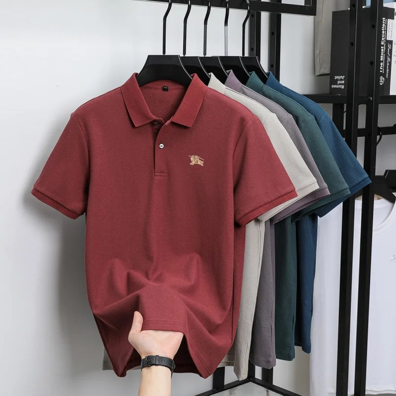 100% pure cotton comfortable breathable men's shortsleeved summer high-end brand embroidered polo shirt business casual T-shirt