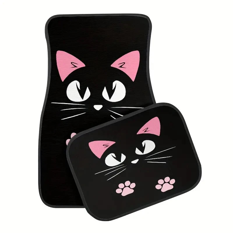 4 PCS Car Retro Cartoon Cat Black Nordic Windmill Carpet Four-piece Anti-fouling Floor Mat