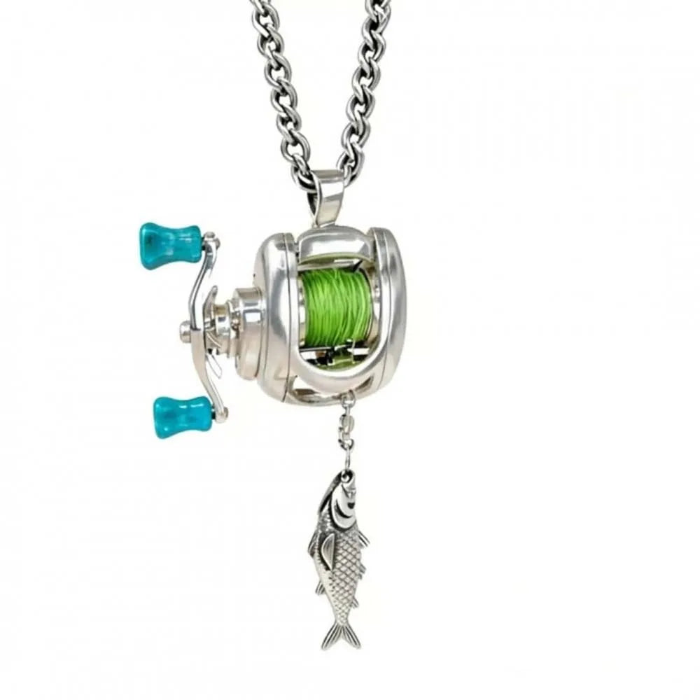 Neck Chain Luxury Fishing Reel Necklace Rotatable Exquisite Fishing Reel Ring High-end Pendant Men Neck Pendant Daily