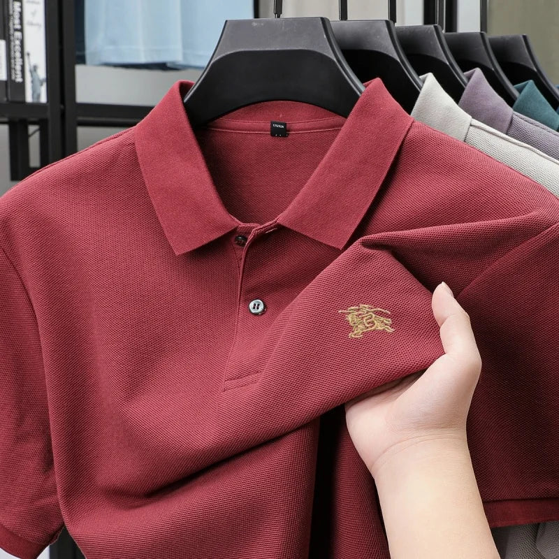 100% pure cotton comfortable breathable men's shortsleeved summer high-end brand embroidered polo shirt business casual T-shirt
