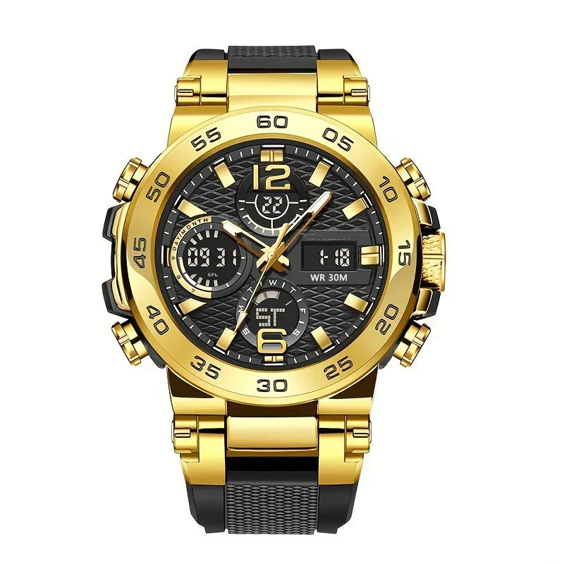 New Watches For Men Waterproof Clock Alarm reloj hombre LCD Dual Display Wristwatch Quartz Military Sports Mens Watch