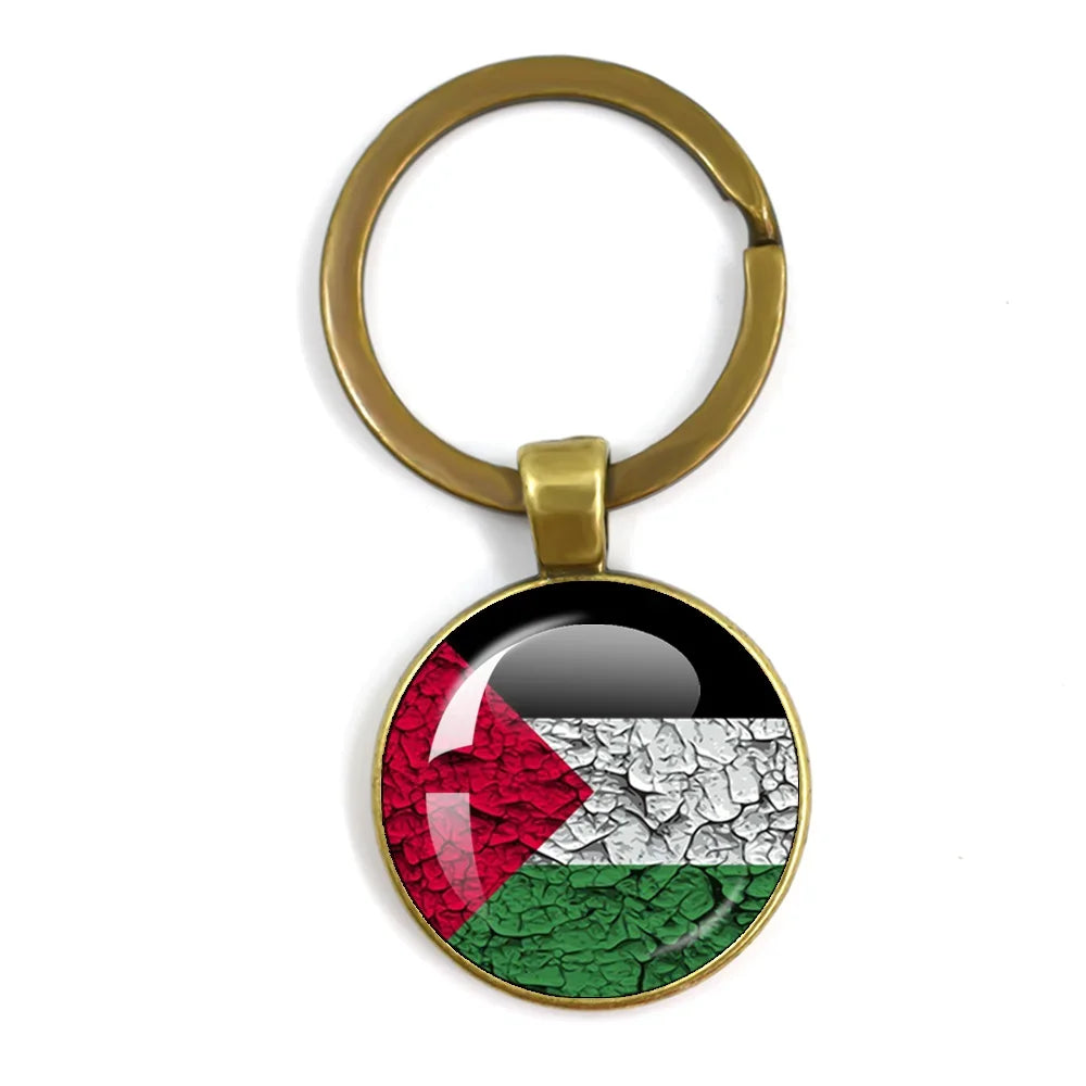 Palestine Nation Flag Emblem Personalized Art Patterns 25mm Glass Cabohcon Keychain Key Rings for Women Men Jewelry Gift