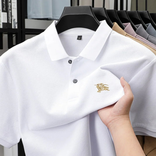 100% pure cotton comfortable breathable men's shortsleeved summer high-end brand embroidered polo shirt business casual T-shirt