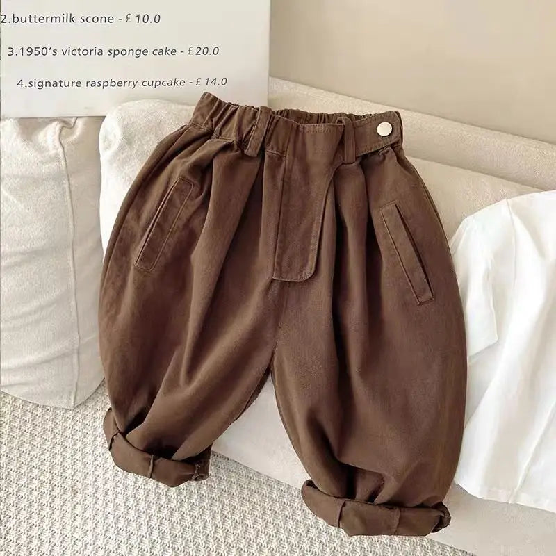 Boys and Girls' Pants Spring and Autumn Children's Pants Korean Solid Color Diagonal Pocket Loose Trousers Children's Baby Pant