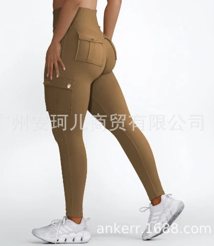 Women's Pants 2025 New All Season Pocket Work Suit Fitness Pants High Elasticity Tight Yoga Pants Quick Drying Running Pants