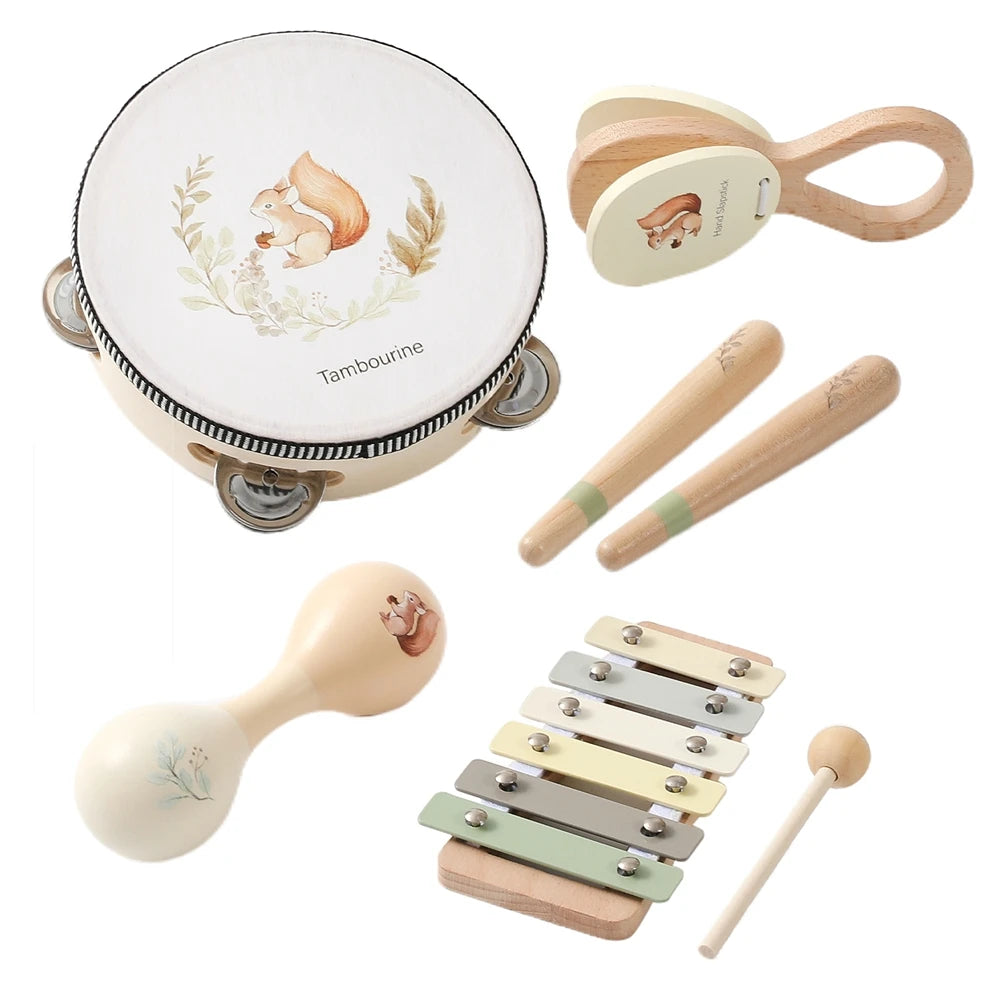 Montessori Musical Instruments for Children Wooden Baby Toys Child Musical Instrument Toddler Toys Squirrel Instrument Sets Gift