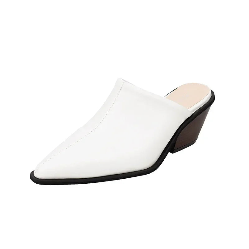 2024 Spring Summer New Slippers Sexy Pointed Toe Slip on Shoes Mules Female Fashion Thick Heel Outdoor Dress Sandals