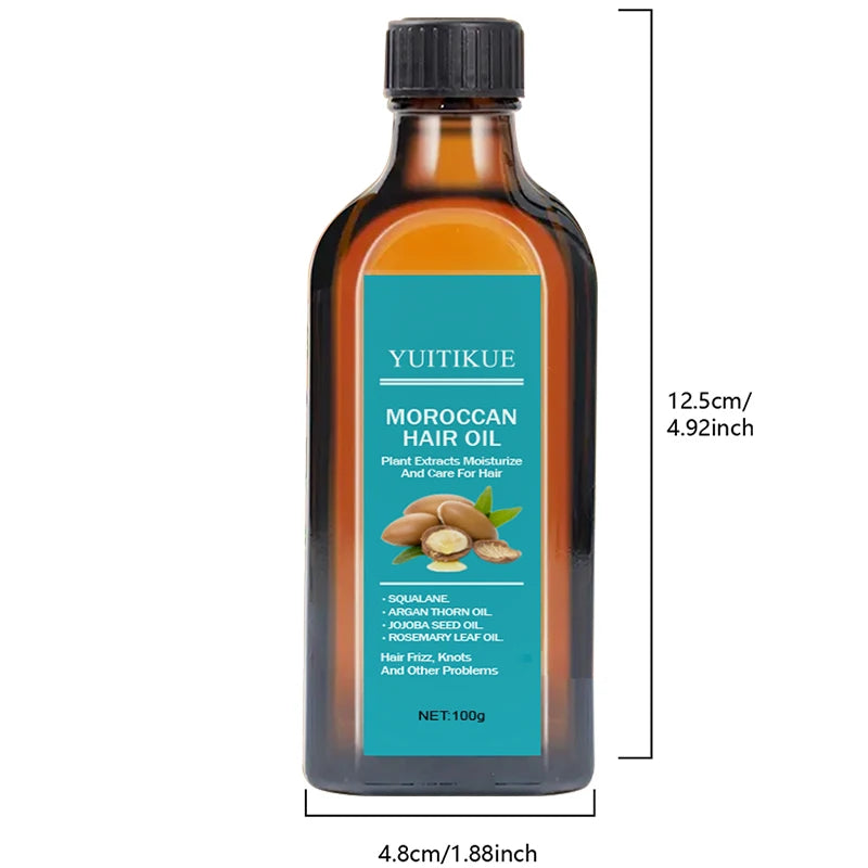 Moroccan hair oil, plant extracts used for hair repair and care, addressing frizz, tangles, and other issues.