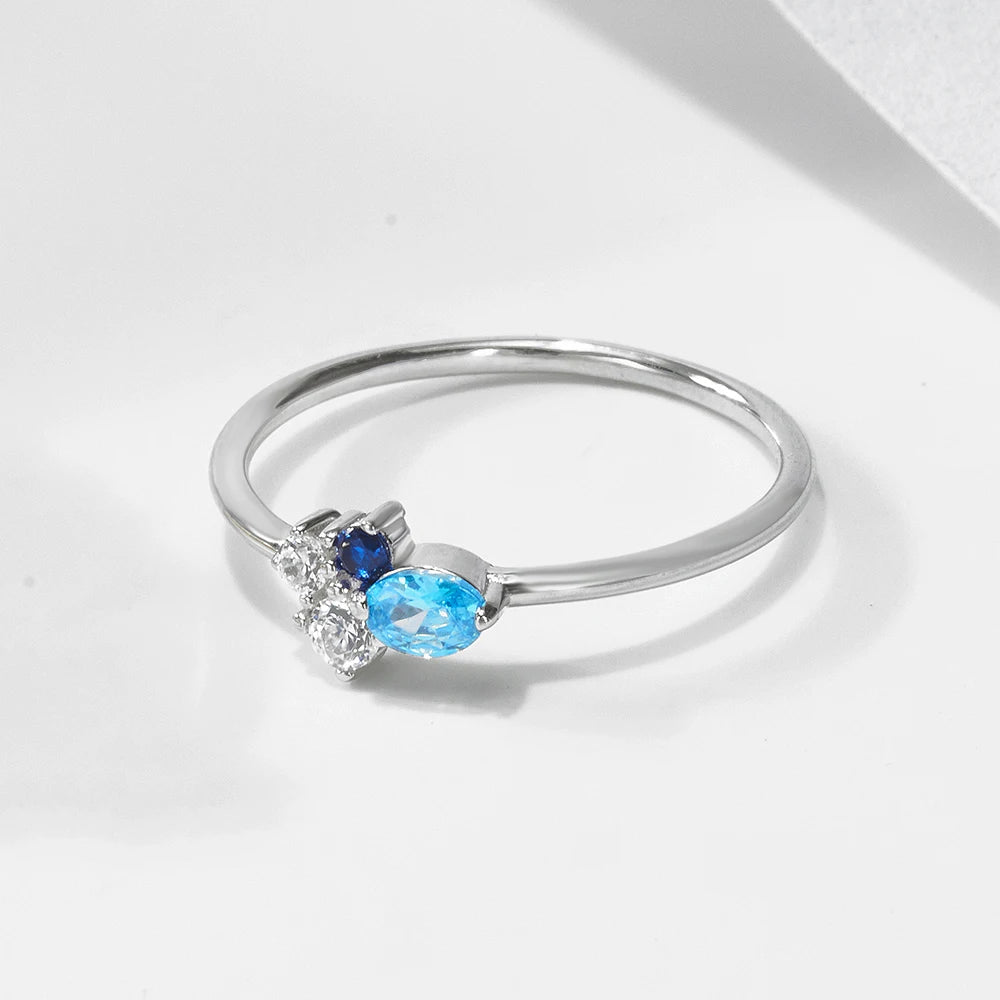 925 Sterling Silver Twist Ring Exquisite Jewelry Colored Tennis Stackable Navy Mini Cluster