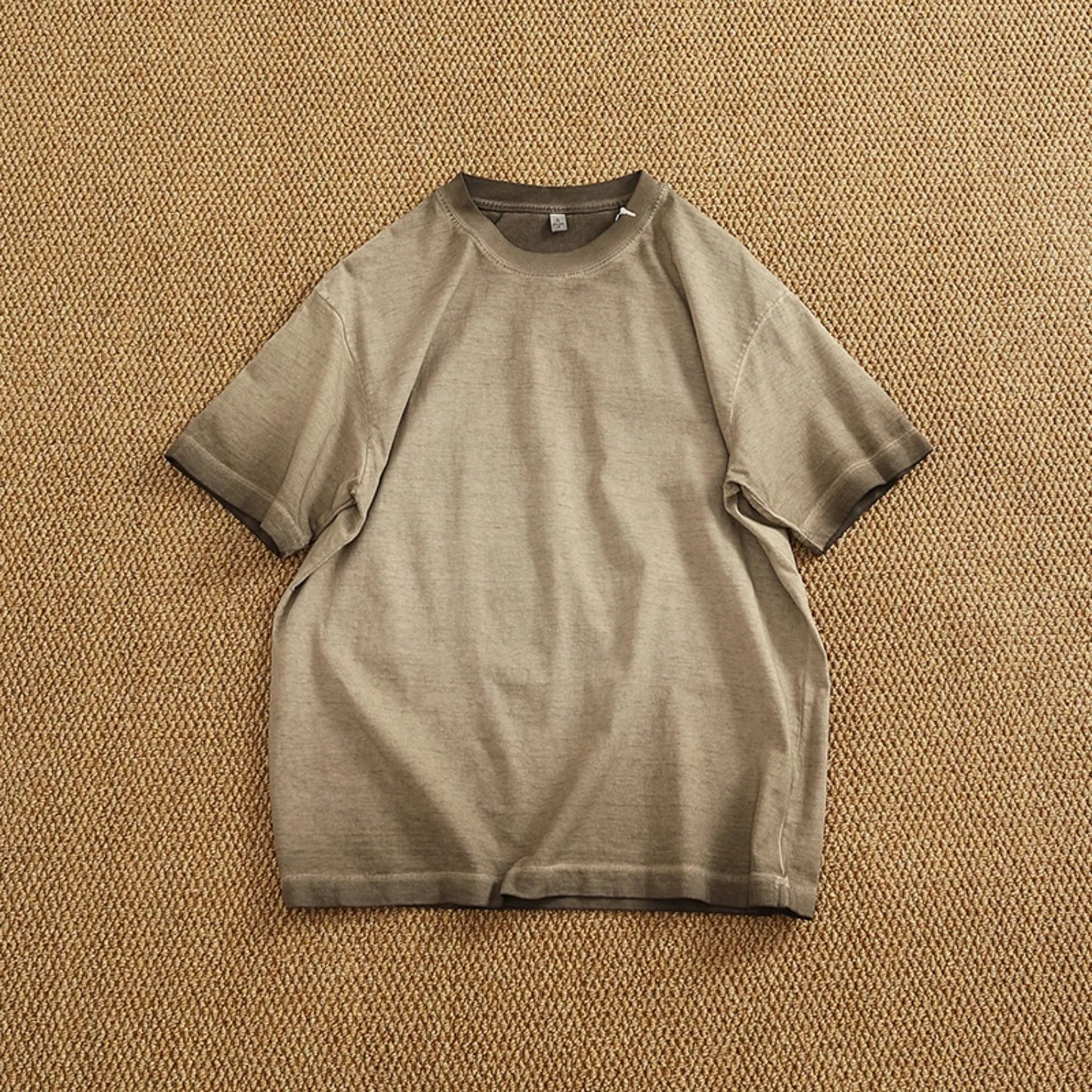 100% cotton made old wash short sleeve T-shirt men's round neck loose drop rotator sleeve solid color half sleeve T