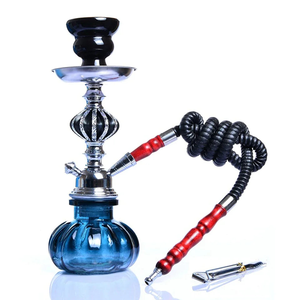 Glass Hookah Set with Ceramic Shisha Bowl Imitation Leather Hose Metal Charcoal Tongs Accessories Chicha Narguile Sheesha Set