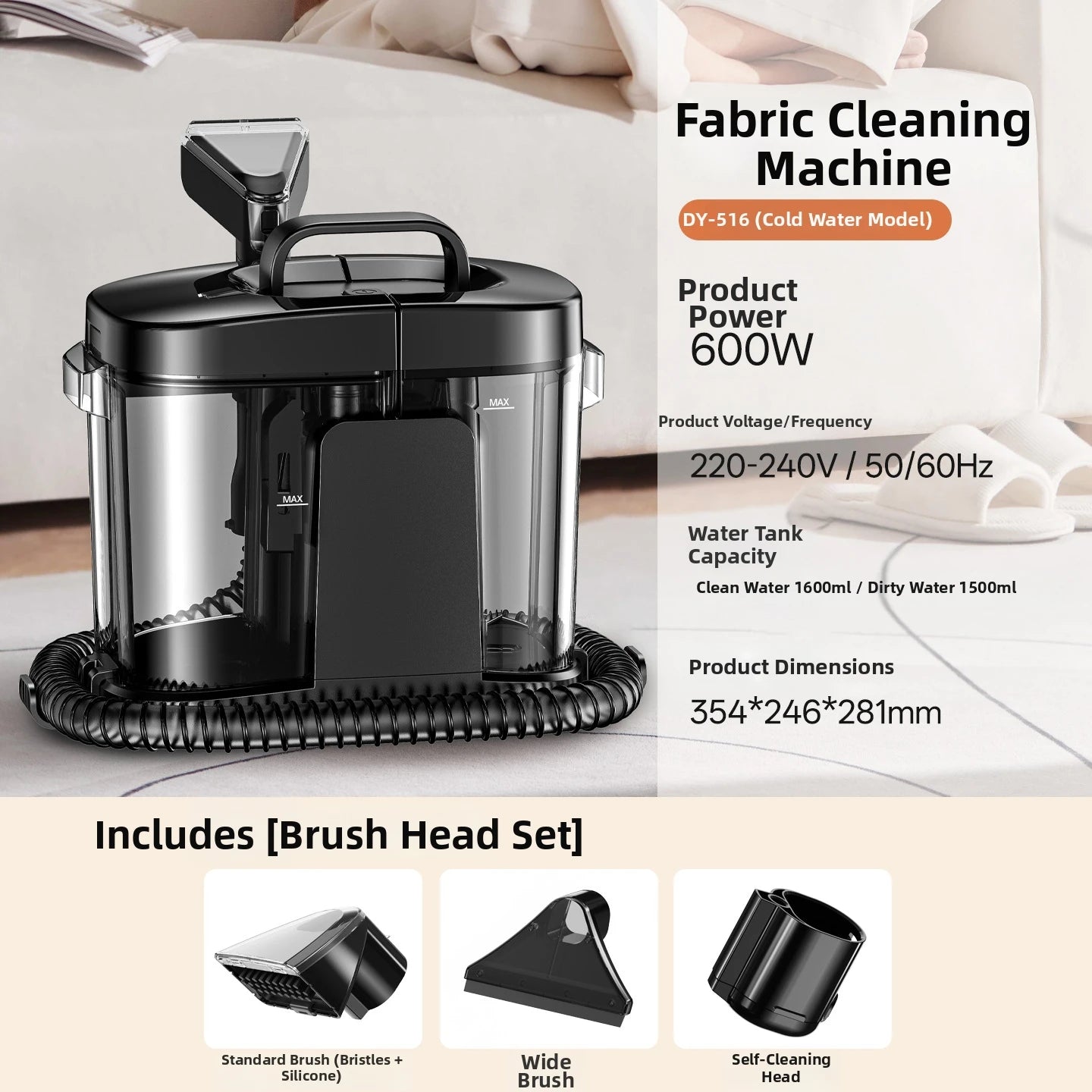 Handheld Fabric Steam Cleaner Multi-Purpose Upholstery Washer for Sofa, Curtain & Mattress 1500W High-Pressure Spray & Suction