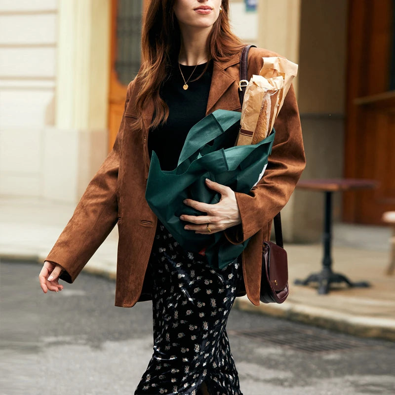 100% Lambskin Leather Jacket Women 2025 Fall Retro Brown/Coffee Imported Suede Kid Leather Blazer Coat Femme Casual Loose Jacket