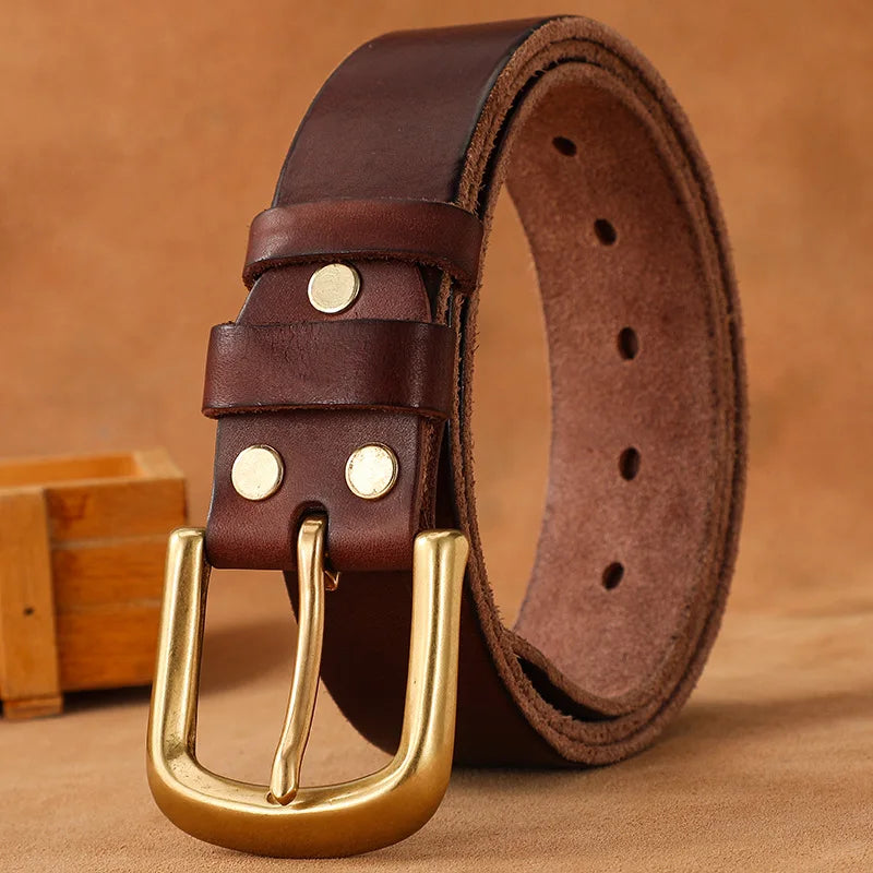 Genuine Leather Belt Men Luxury Strap Male Fashion Pure Cowhide Copper Buckle Wild Classic Retro Pin Buckle High Quality