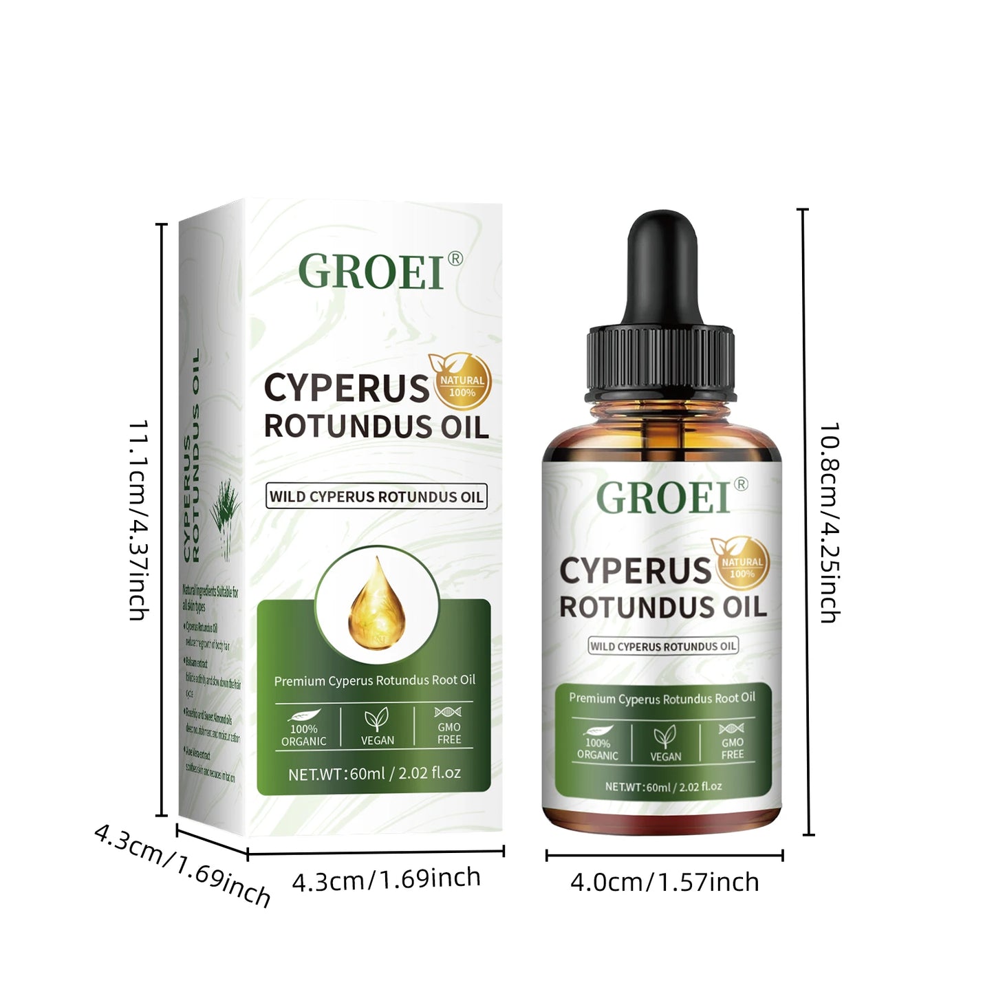 60ml Natural Organic Cyperus Rotundus Oil for Hair Growth Reduction, Post-Shave Care, Vegan & Non-Irritating Skin Moisturizer