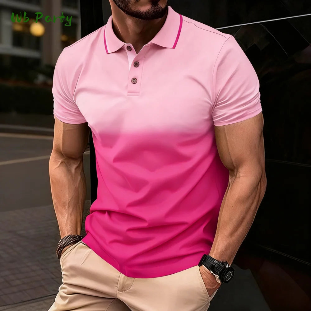 Summer Men's Polo Men's Casual Short Sleeve Polo Shirt Striped Color Block Design Sporty Polo Style Collared Polo Shirts for Man