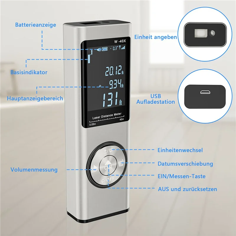 ABGE-3Pcs 40M Smart Digital Laser Distance Meter Range Portable Rangefinder Range Finder Mini Handheld Distance