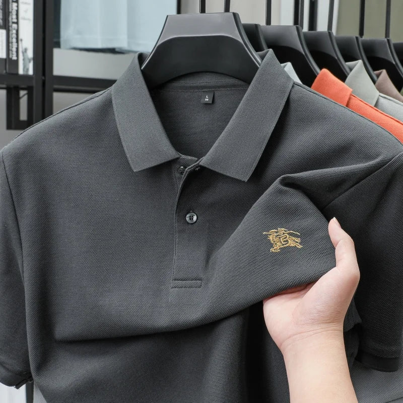 100% pure cotton comfortable breathable men's shortsleeved summer high-end brand embroidered polo shirt business casual T-shirt