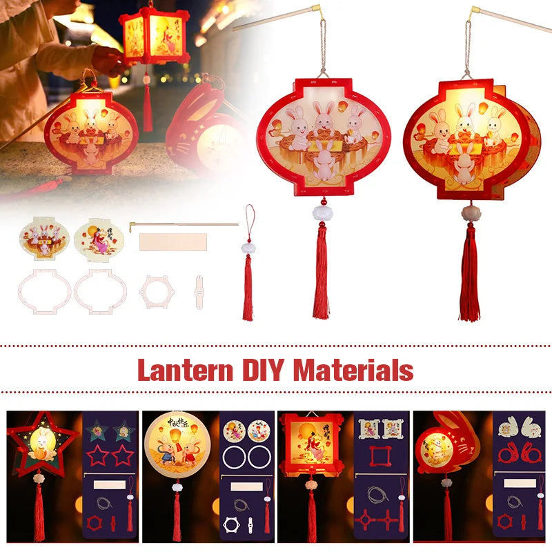1 Set Mid Autumn Festival Lantern Making DIY Material Portable Retro Chinese Palace Lanterns Moon Festival Lamp Party Decor