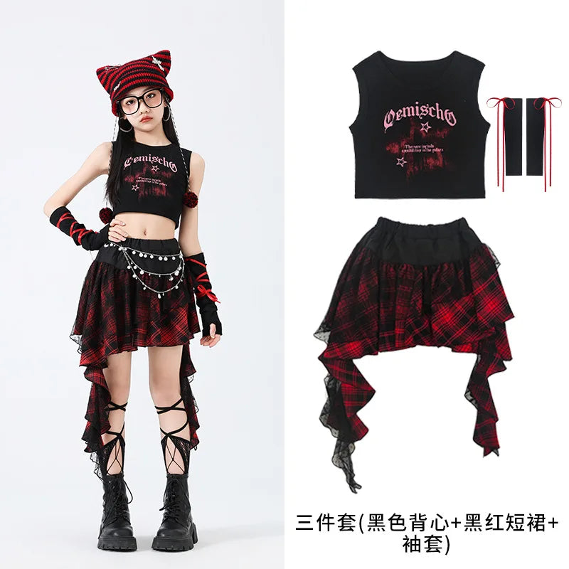 Hip Hop Sweet Girls Crop Top Street Dance Sweat Pants Jazz Girl Group Clothes Sets Kids K-pop Costumes Children Teens Streetwear