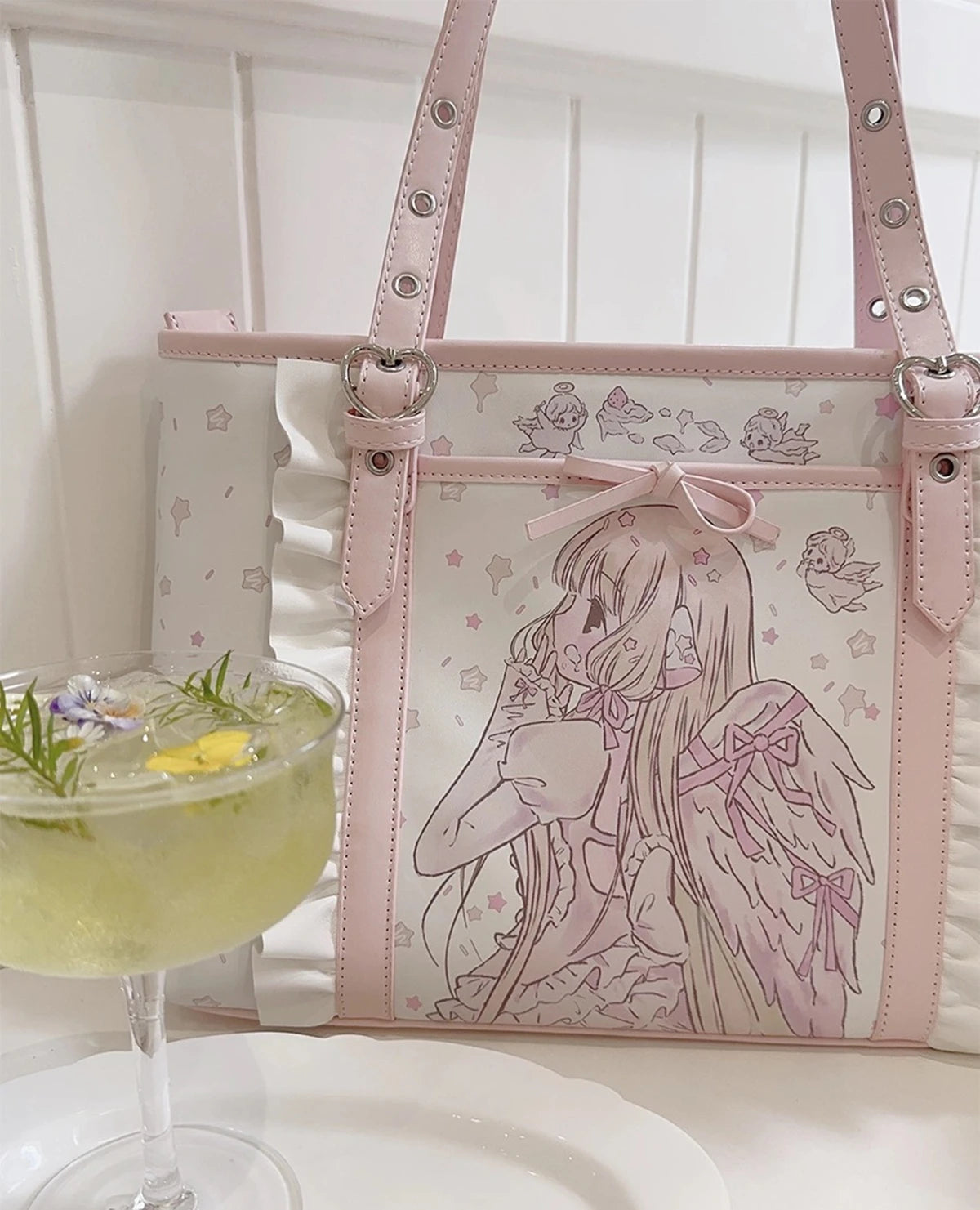Pink Tote Bag Women Large Capacity Shoulder Bags Cartoon Cute PU Leather Handbags Shopping Women's Bags