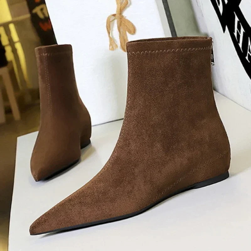 Women Red Pointed Toe Suede Ankle Boots Elegant Woman Inner Heel Short Boots 2024 Autumn Chic Office Female Keep Warm Short Boot