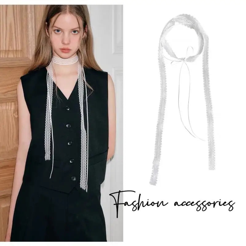 Elegant Long Rope Chain With Lace Ribbon Choker Necklace For Women Trendy Charms Ladies New Fashion Jewelry On Neck Decoration