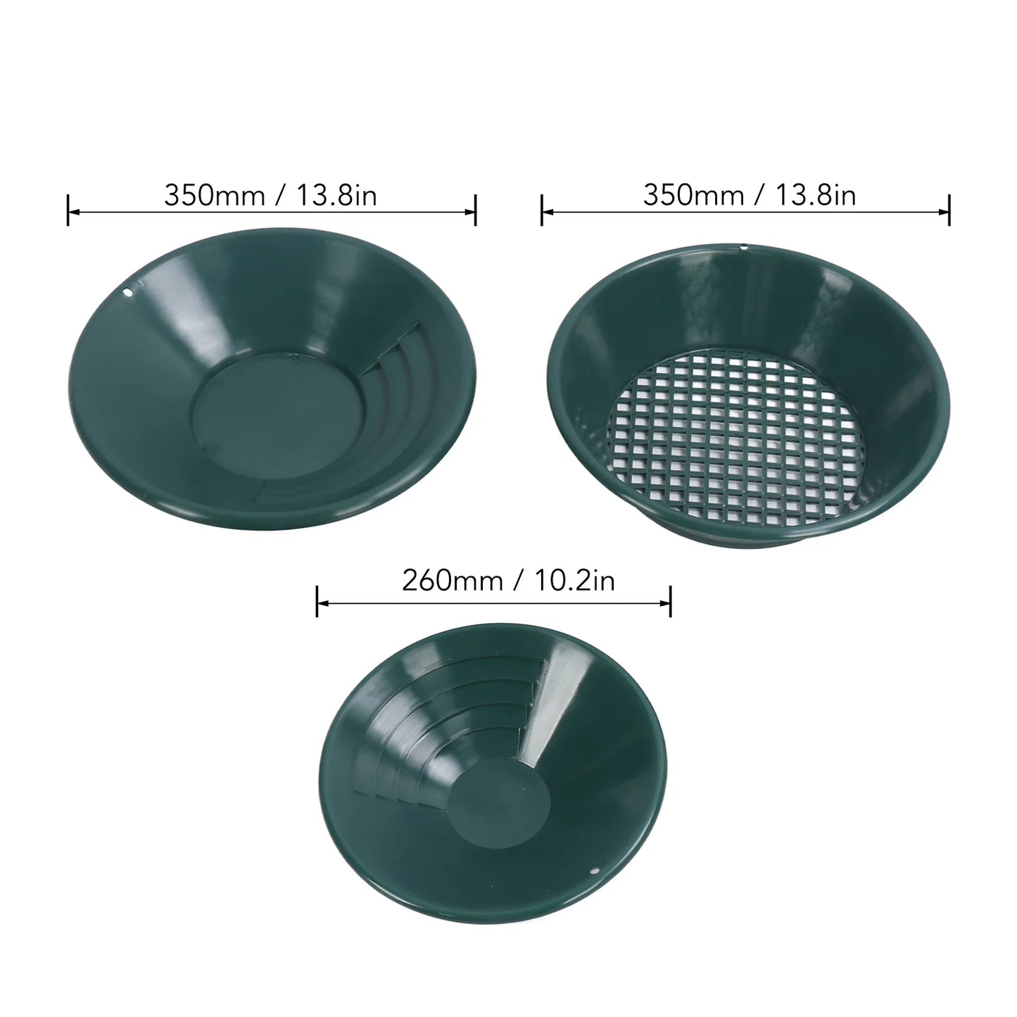 Gold Panning Pan ABS Plastic 90 Degree Rifling Design Round Gold Pan Kit Lightweight Green for Mineral Extraction