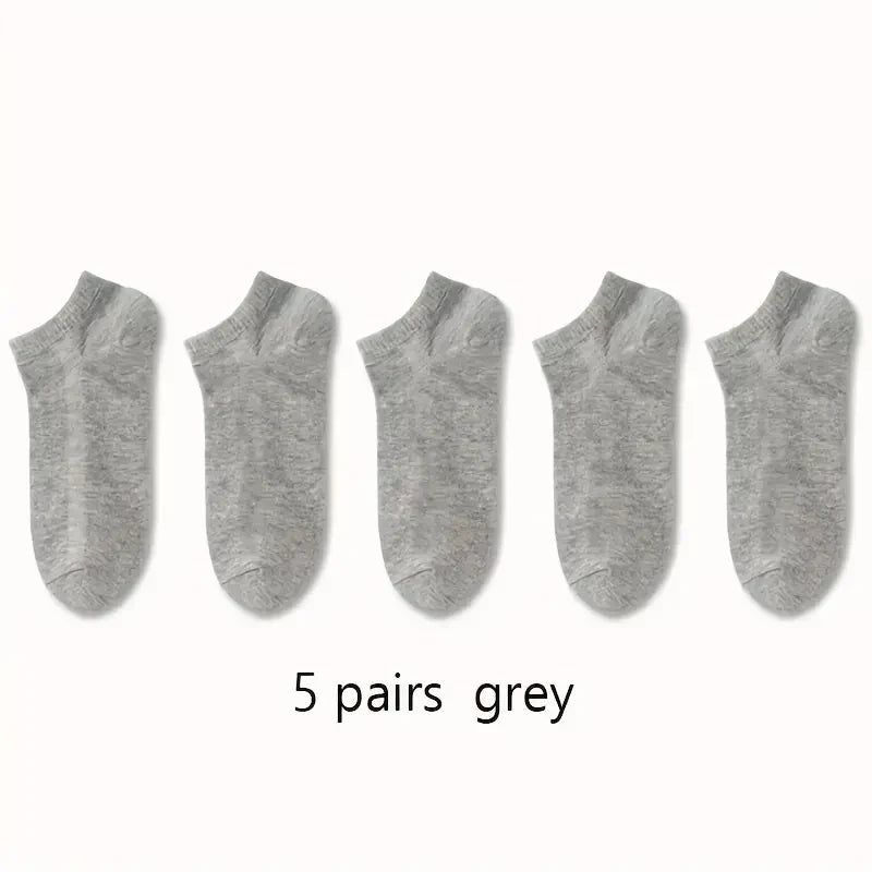5/10 Pairs Men's Boat Socks Business Sport Sweat Absorption Mature Summer Autumn Solid Color Non Pilling Versatile Ankle Socks