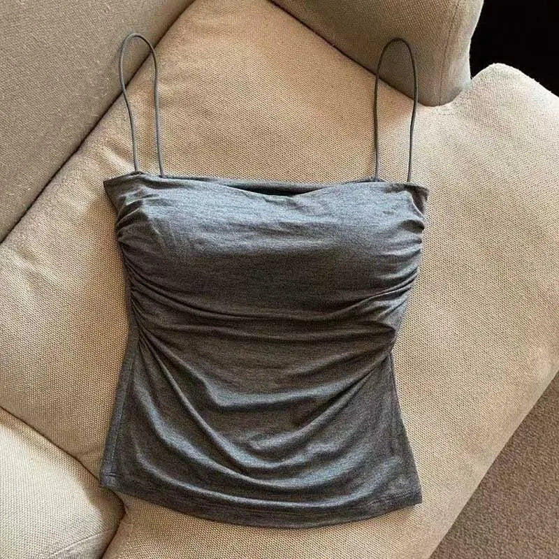 Summer Camisoles Tank Tops Women With Built In Bra Strap Tanks Vest Sleeveless Tees Cropped Top Solid Color Casual Top