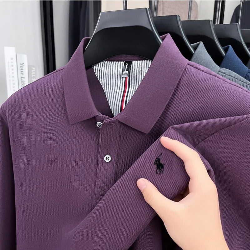 100% pure cotton 2025 Spring and Autumn new high-quality mens business casual polo shirt exquisite brand embroidered T-shirt top