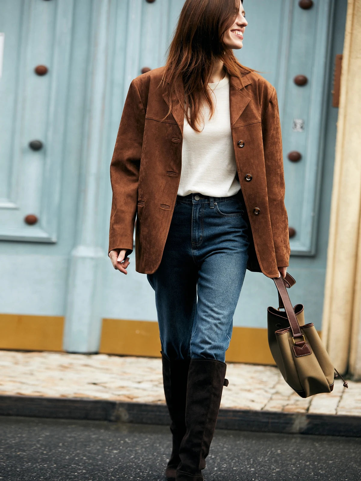 100% Lambskin Leather Jacket Women 2025 Fall Retro Brown/Coffee Imported Suede Kid Leather Blazer Coat Femme Casual Loose Jacket